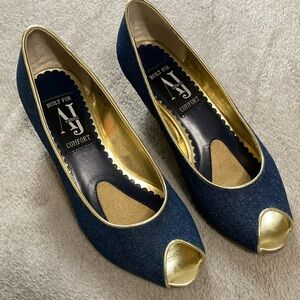 Denim peek a boo toe wedge heel size 6.5